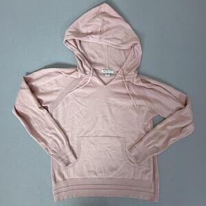 Athleta Knit Hoodie Sweater Pullover Kangaroo Pocket Blush Pink Small Petite
